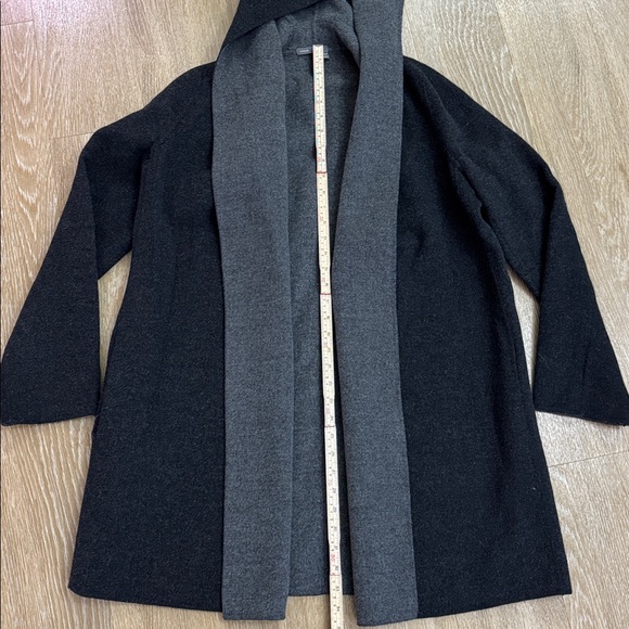 Vince Black & Gray Double Face Open Drape Hooded Wool Coat size Medium - Picture 5 of 10